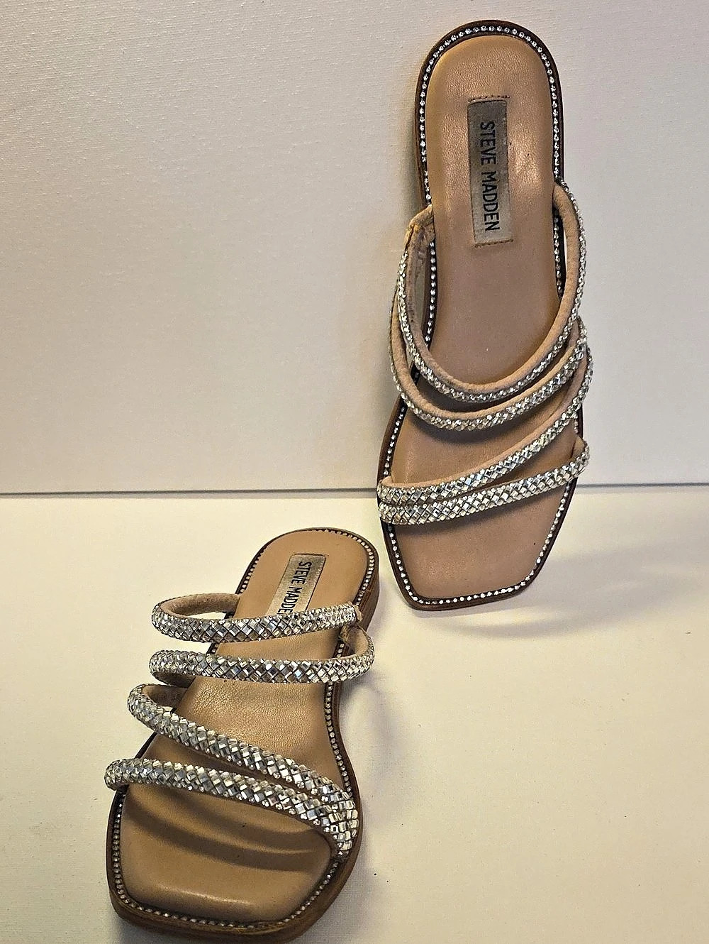 Steve Madden Starie Rhinestone Slide Sandal Brown & Silver